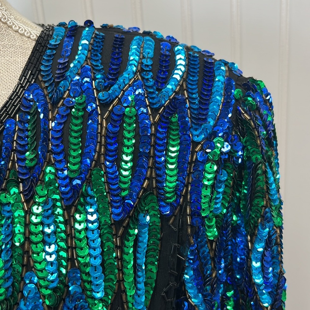 Vintage Stenay 100%‎ Silk Beaded And Sequined Cocktail Dress Keyhole Back Sz 8 - Picture 6 of 10